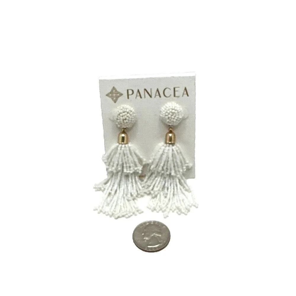 NWT Rachel Zoe Panacea Earrings White Seed Bead Tassel Statement 3” Boho NEW